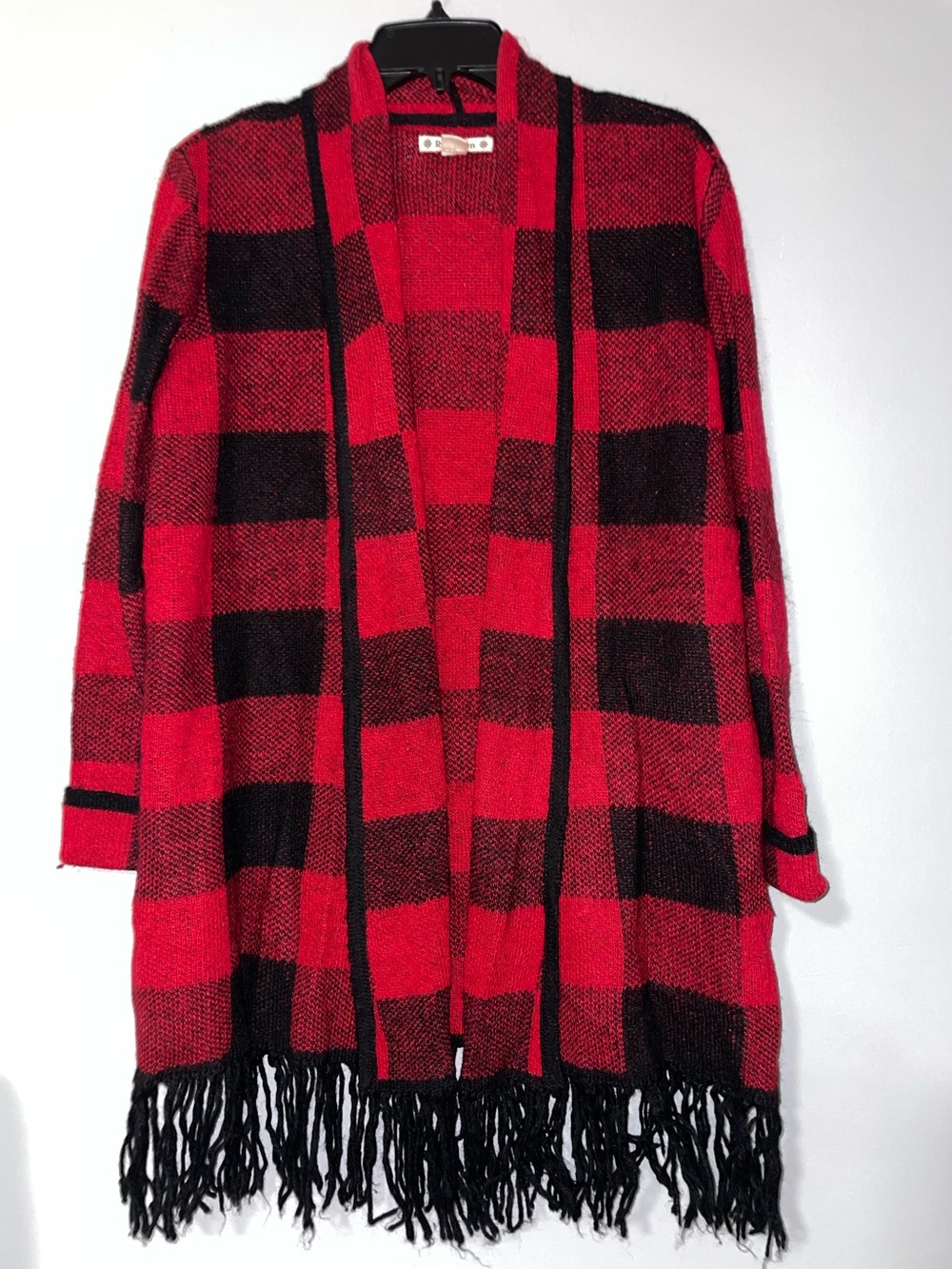 ✔️Ruff Hewn Red and Black Buffalo Plaid Fringe Open Cardigan